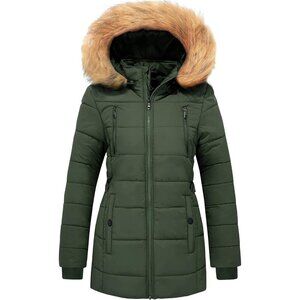 Women's Thicken Green Quilted Puffer Jacket Coat Winter Warm Removable Hood